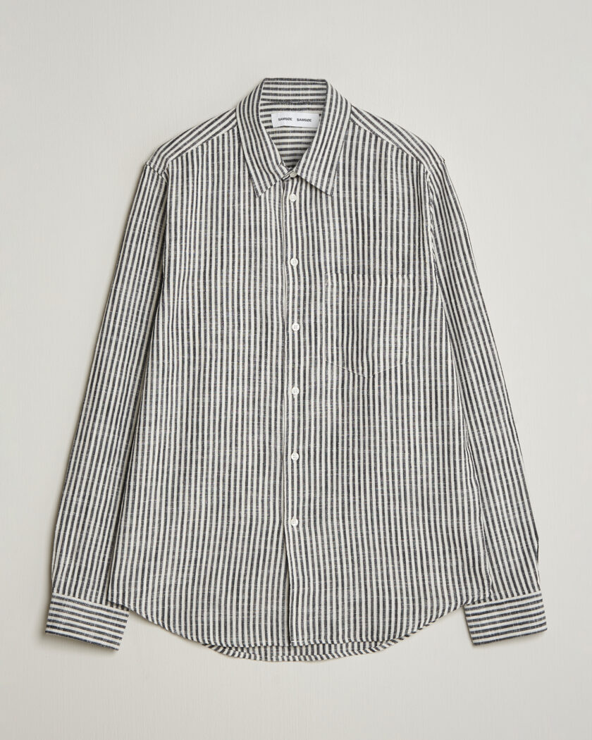 Samsøe Samsøe Liam Cotton/Linen Striped Shirt Salute Navy – Blå
