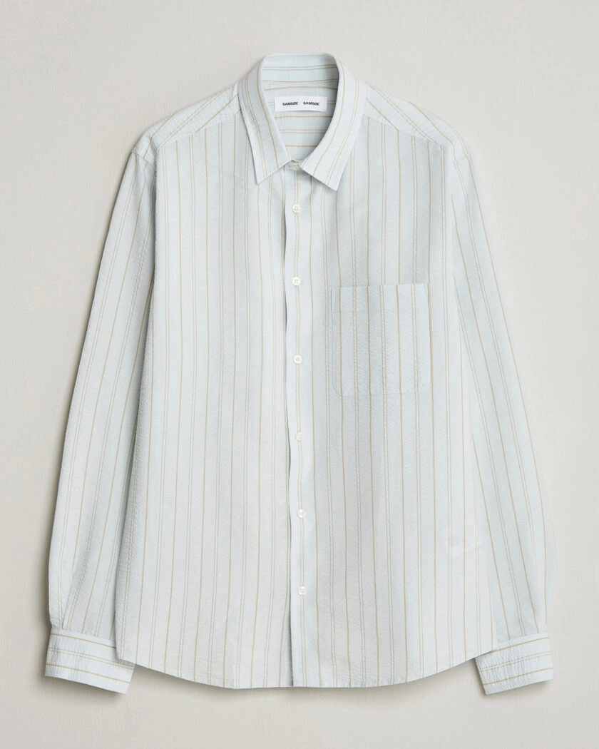 Samsøe Samsøe Ryan Cotton Striped Shirt Skywriting – Blå