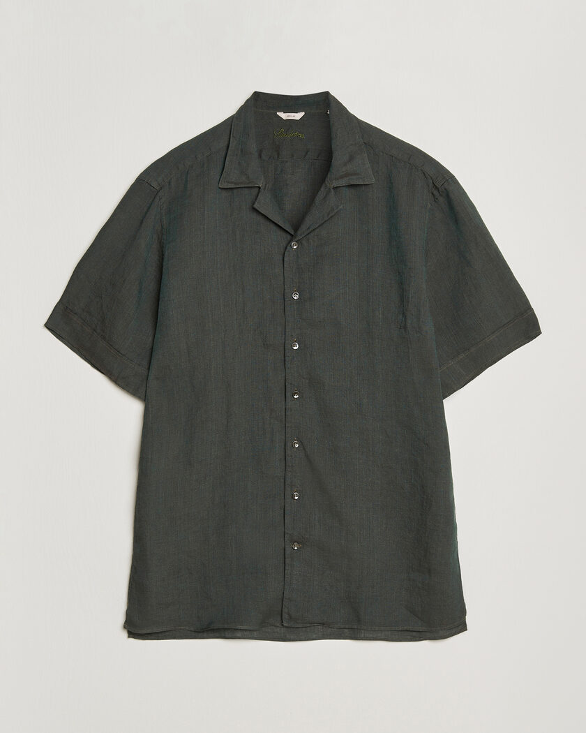 Stenströms Short Sleeve Linen Shirt Dark Green – Grøn