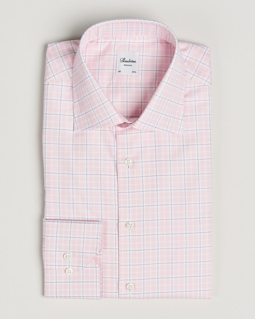 Stenströms Regular Fit Over Check Cotton Shirt Pink – Pink