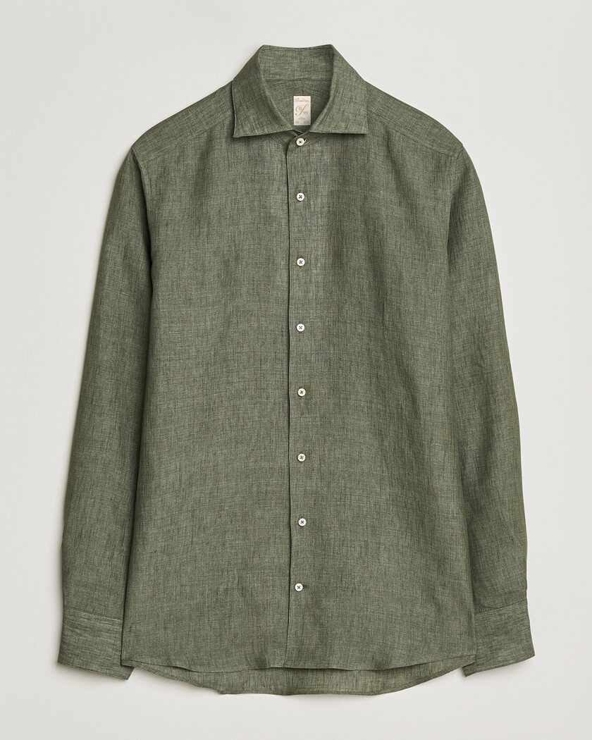 Stenströms 1899 Linen One Piece Collar Shirt Olive – Grøn