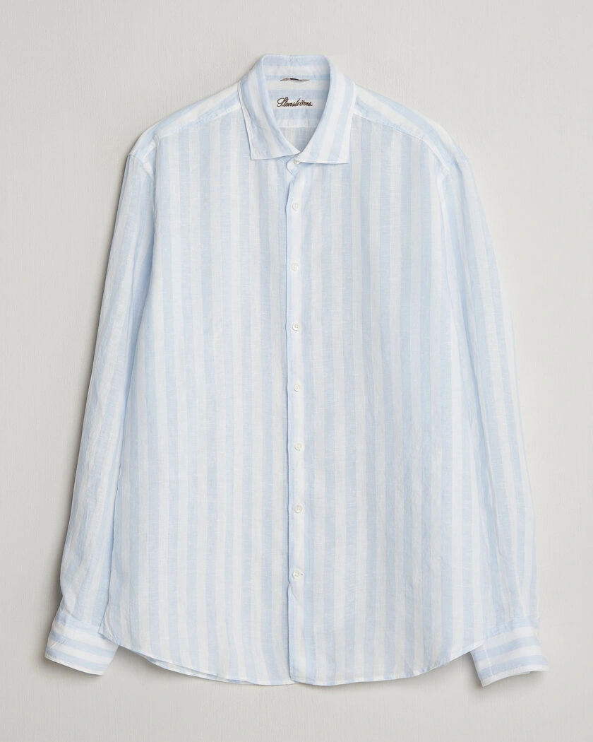 Stenströms Regular Fit Wide Stripe Linen Shirt Light Blue – Blå