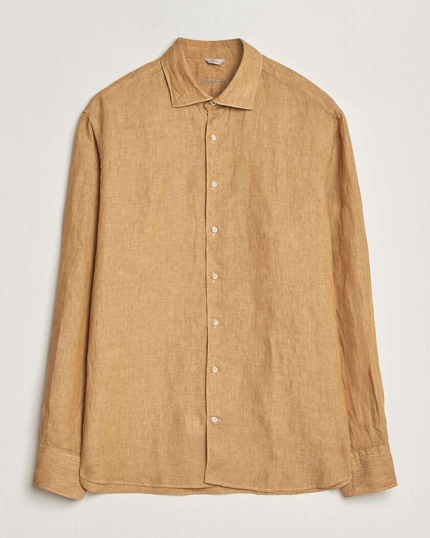 Stenströms Regular Fit Cut Away Linen Shirt Light Brown – Brun