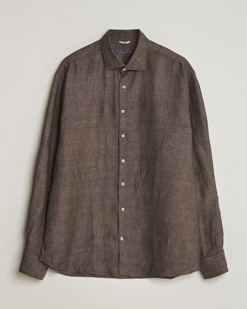 Stenströms Regular Fit Cut Away Linen Shirt Brown – Brun