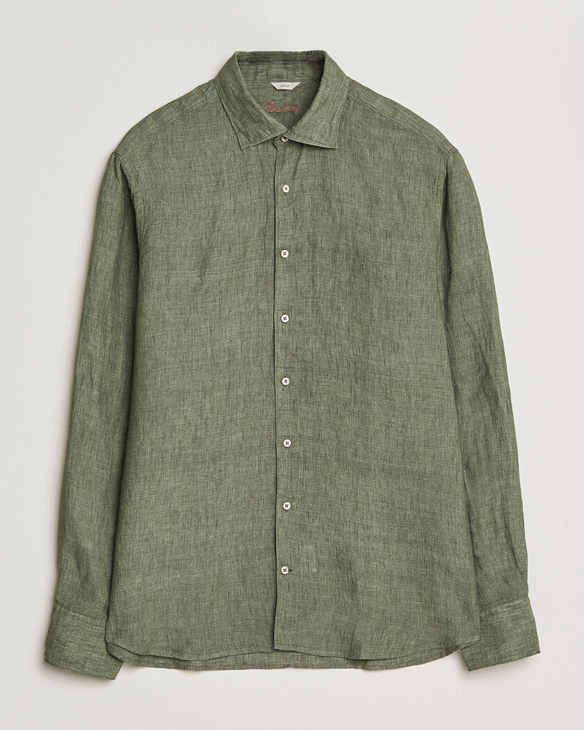 Stenströms Regular Fit Cut Away Linen Shirt Green – Grøn