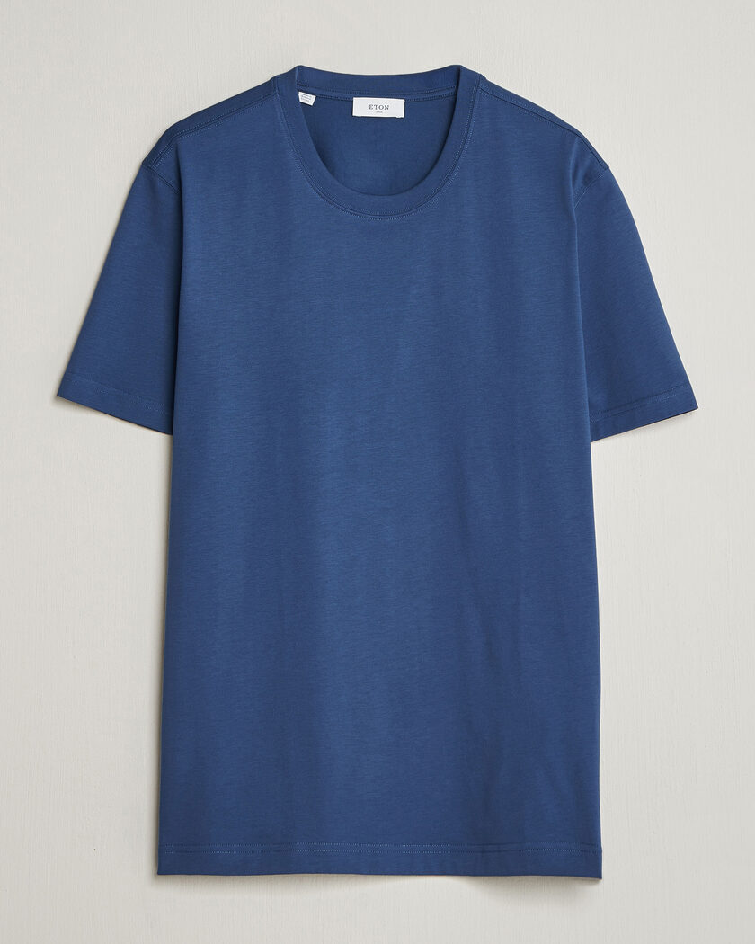 Eton Supima Cotton Crew Neck T-Shirt Mid Blue – Blå