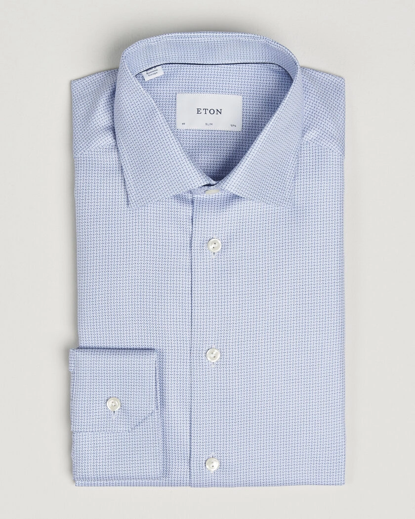 Eton Slim Fit Signature Twill Structured Shirt Mid Blue – Blå