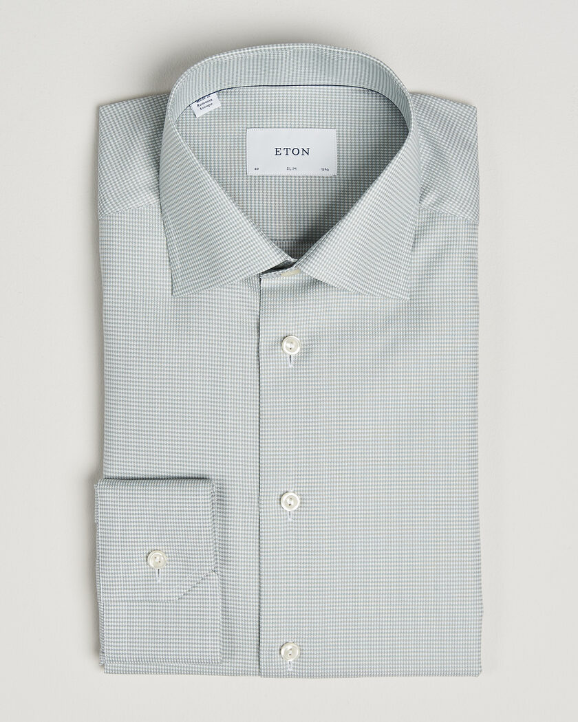 Eton Slim Fit Signature Twill Houndstooth Shirt Light Green – Grøn