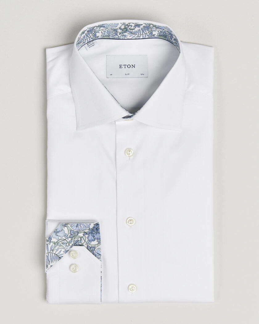 Eton Slim Fit Signature Twill Contrast Shirt White – Hvid