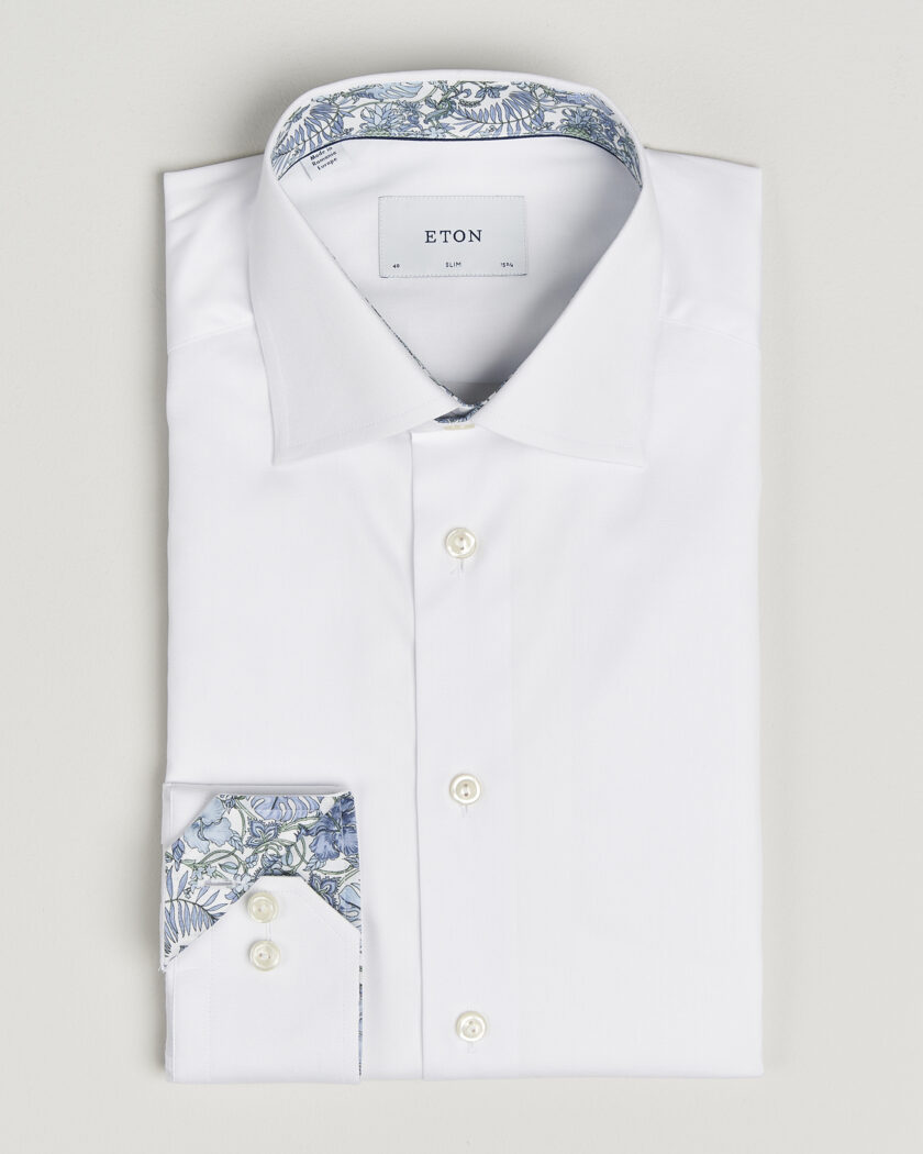 Eton Slim Fit Signature Twill Contrast Shirt White – Hvid