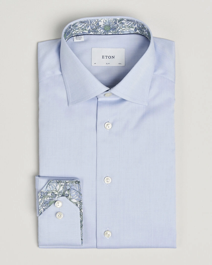 Eton Slim Fit Signature Twill Contrast Shirt Light Blue – Blå