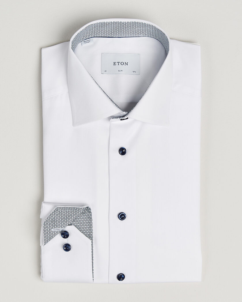 Eton Slim Fit Signature Twill Contrast Shirt White – Hvid