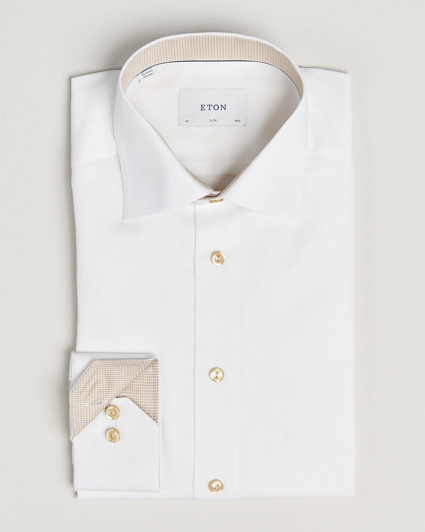 Eton Slim Fit Signature Twill Contrast Shirt White – Hvid