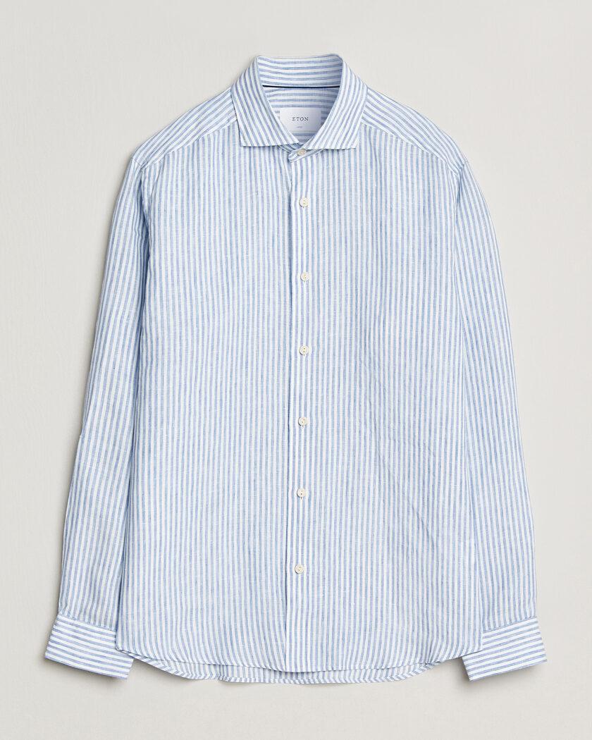 Eton Casual Fit Striped Linen Shirt Light Blue – Blå