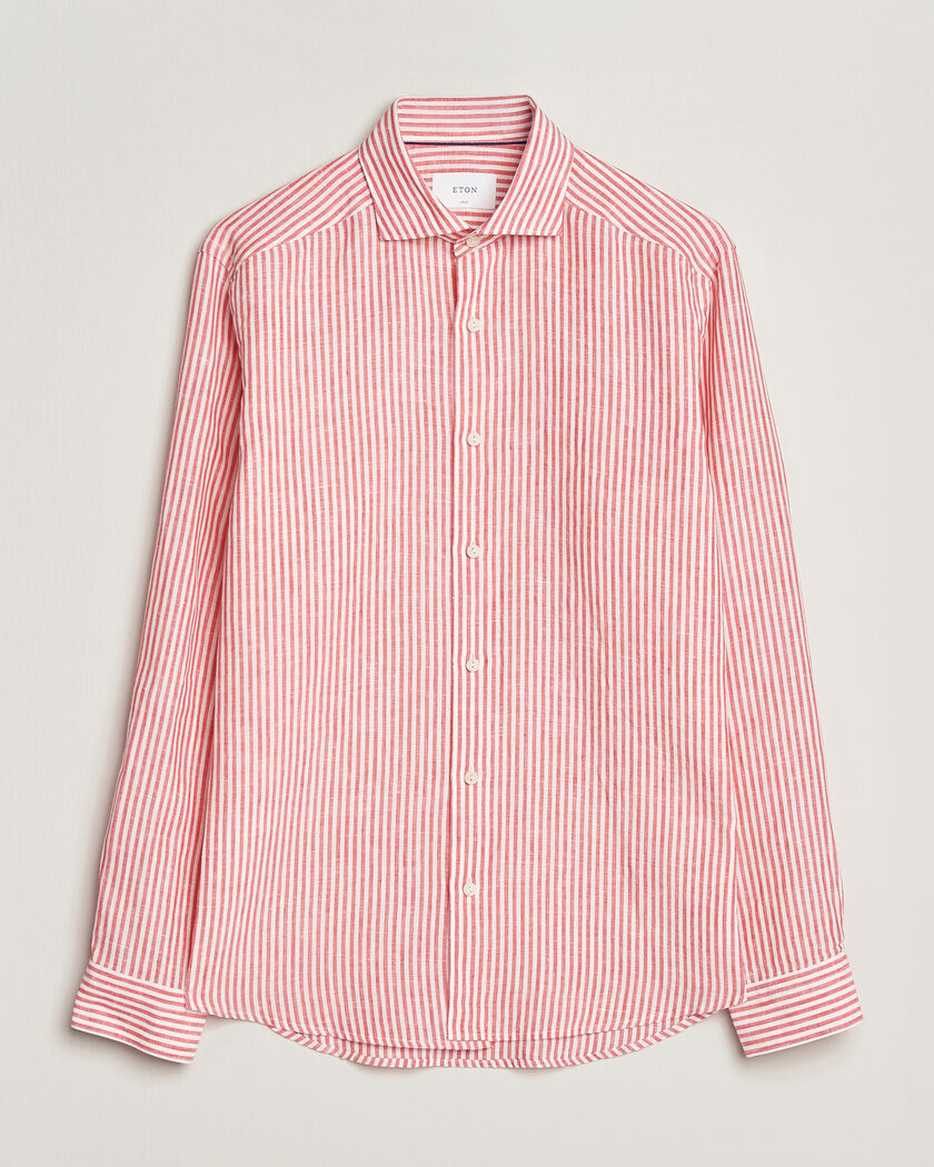 Eton Casual Fit Striped Linen Shirt Red – Rød