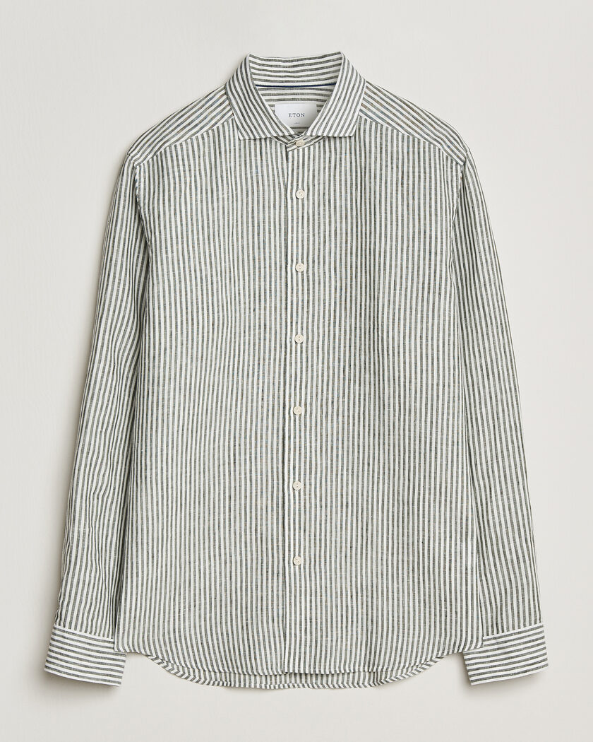 Eton Casual Fit Striped Linen Shirt Dark Green – Grøn