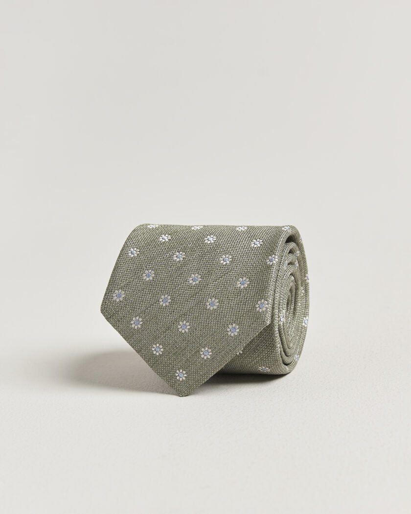 Eton Floral Linen Silk Tie Light Green – Grøn