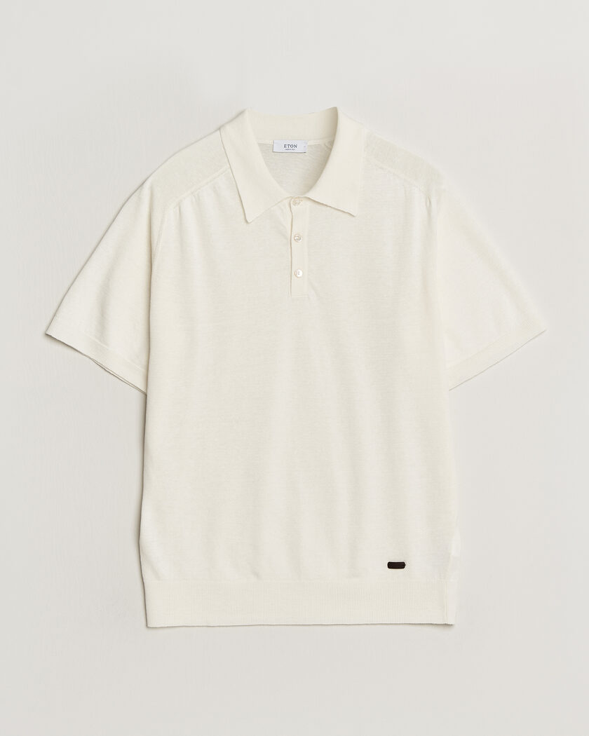 Eton Cotton Linen Fine Knit Polo White – Hvid