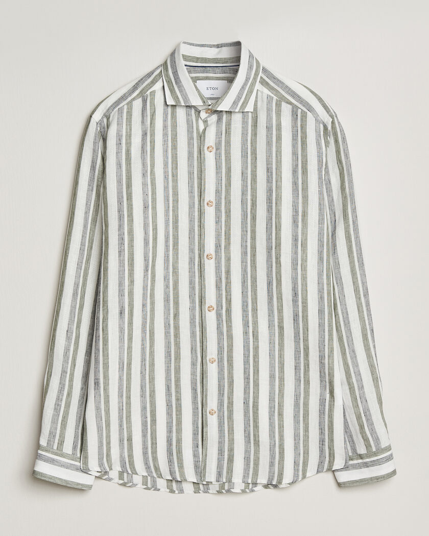 Eton Casual Fit Striped Linen Shirt Dark Green – Grøn