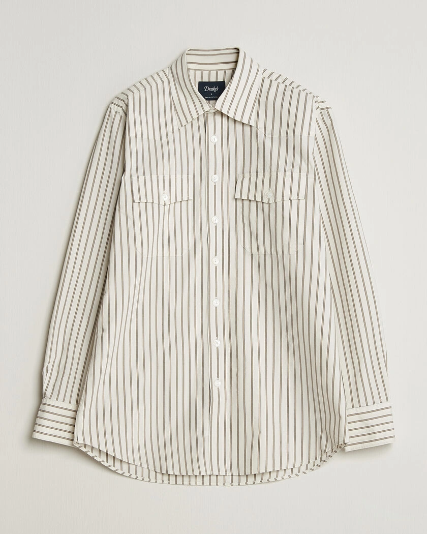 Drake's Striped Western Shirt White – Hvid