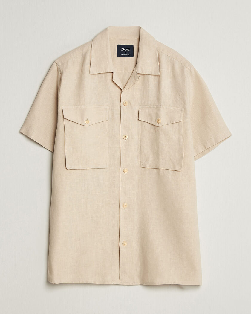 Drake's Military Short Sleeve Camp Collar Shirt Ecru – Hvid