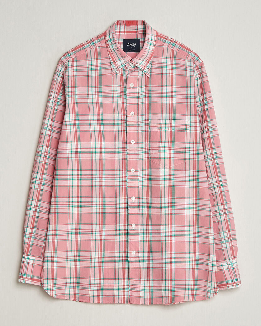Drake's Madrass Checked Button Down Shirt Pink – Pink
