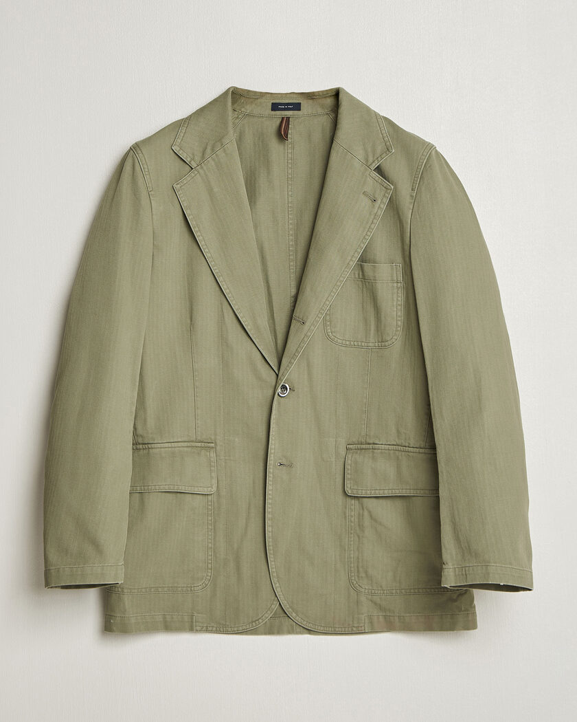 Drake's MKI Herringbone Games Blazer Olive – Grøn