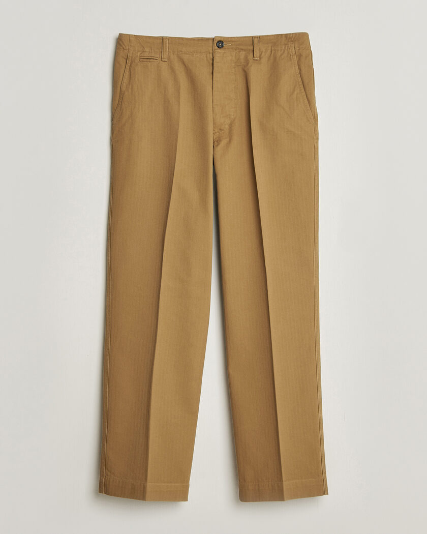Drake's Herringbone Wide Leg Chino Khaki – Grøn