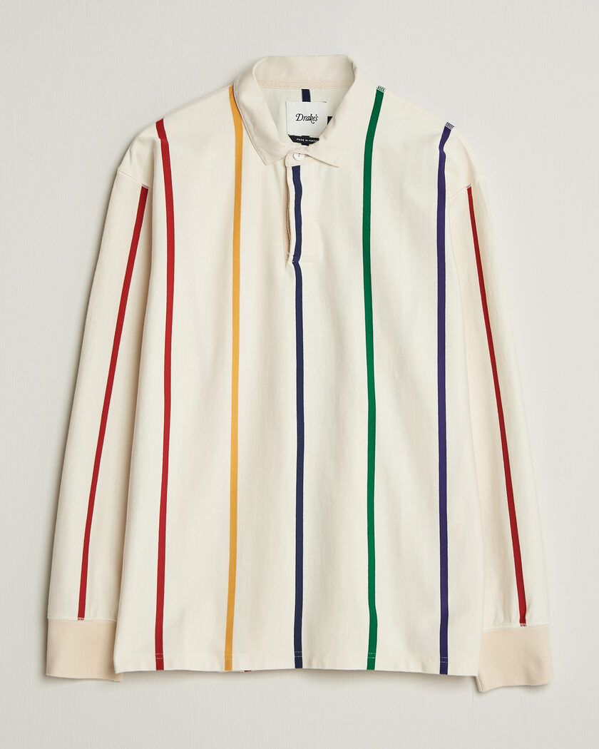 Drake's Colourful Vertical Stripe Rugby White – Hvid