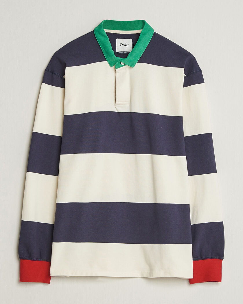 Drake's Dual Block Stripe Rugby Whie/Navy – Hvid