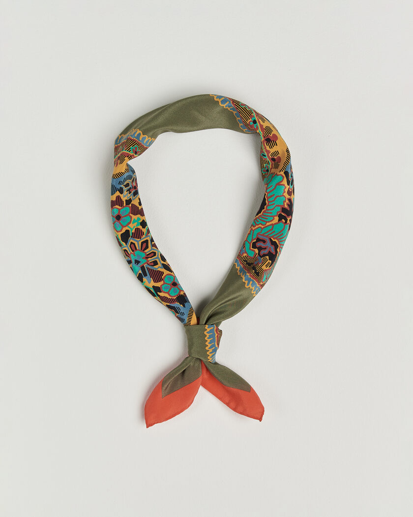 Drake's Paisley Print Crepe Silk Bandana Olive – Grøn