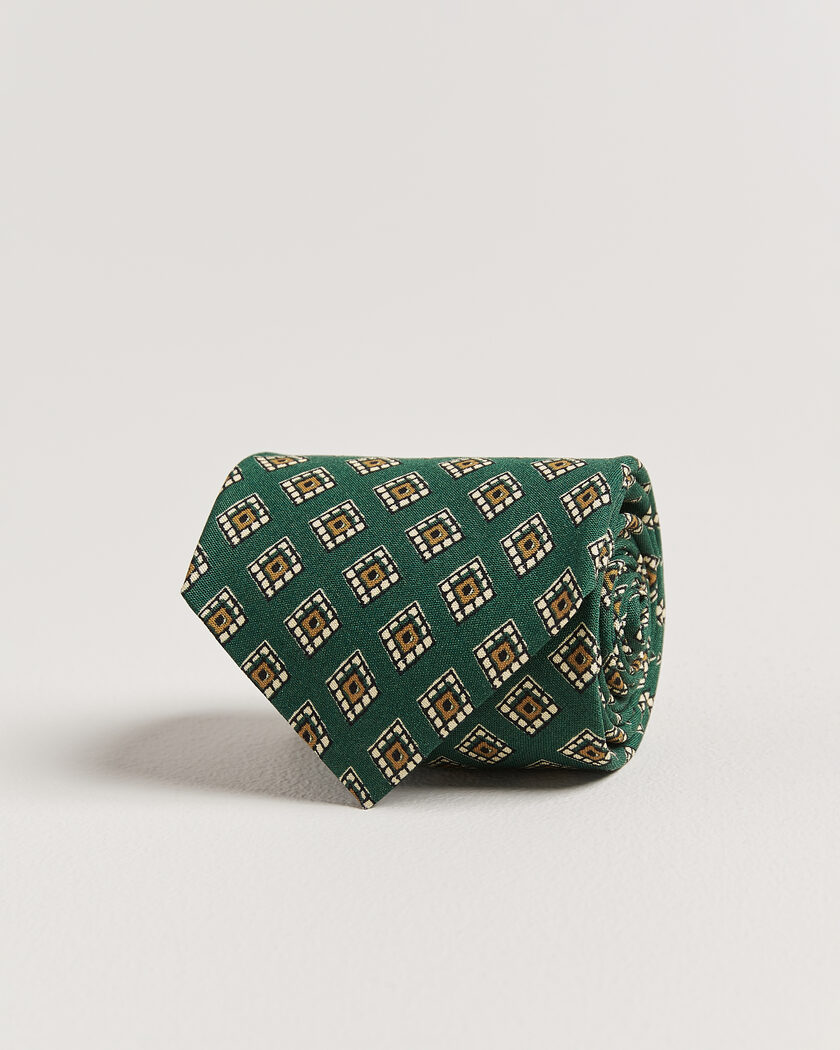 Drake's Tile Medallion Habotai Silk Tie Green – Grøn