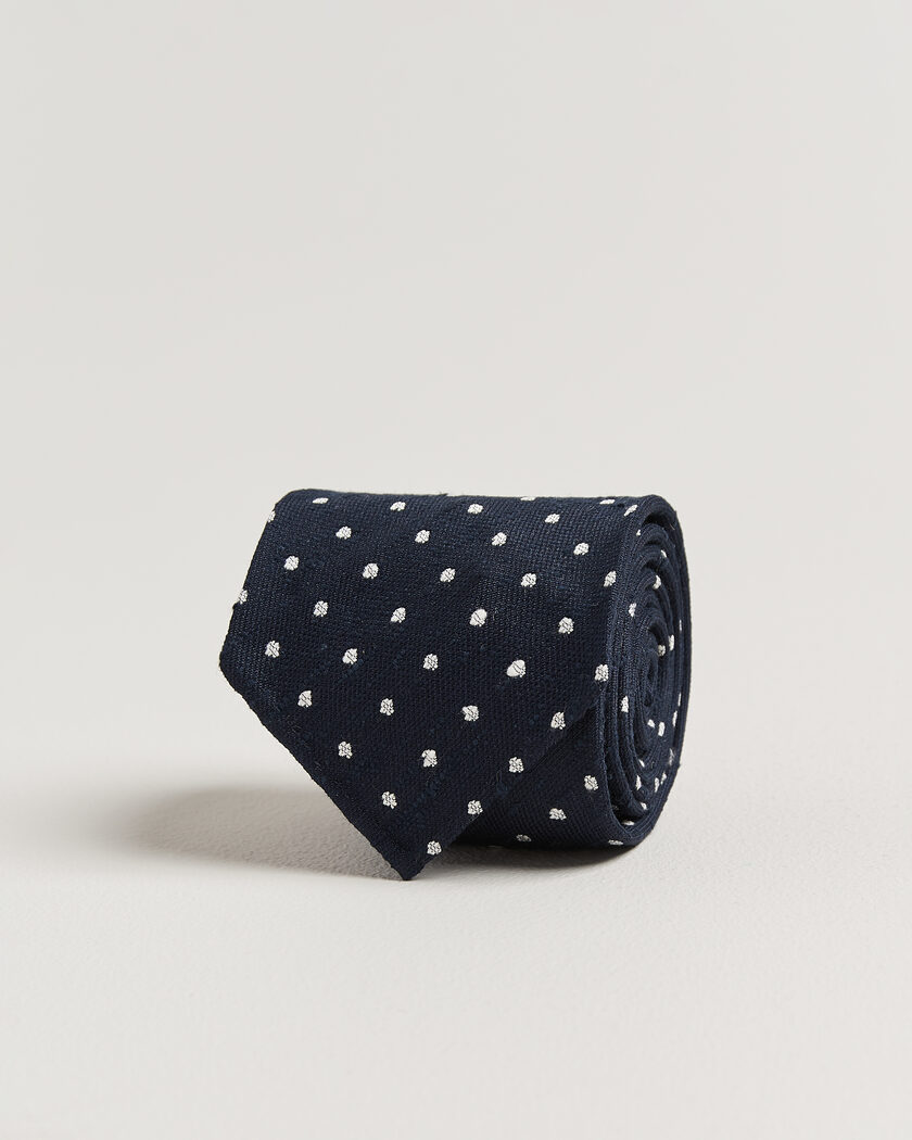 Drake's Smal Spot Pattern Shantung Silk Tie Navy – Blå