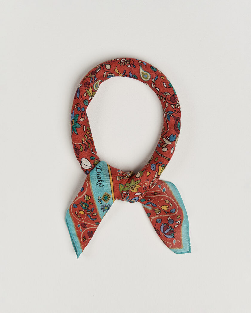 Drake's Tiger Garden Wool/Silk Bandana Red – Rød
