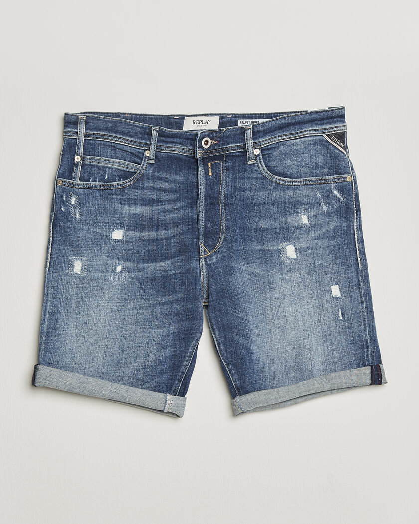 Replay RBJ981 Shredded Denim Shorts Medium Blue – Blå