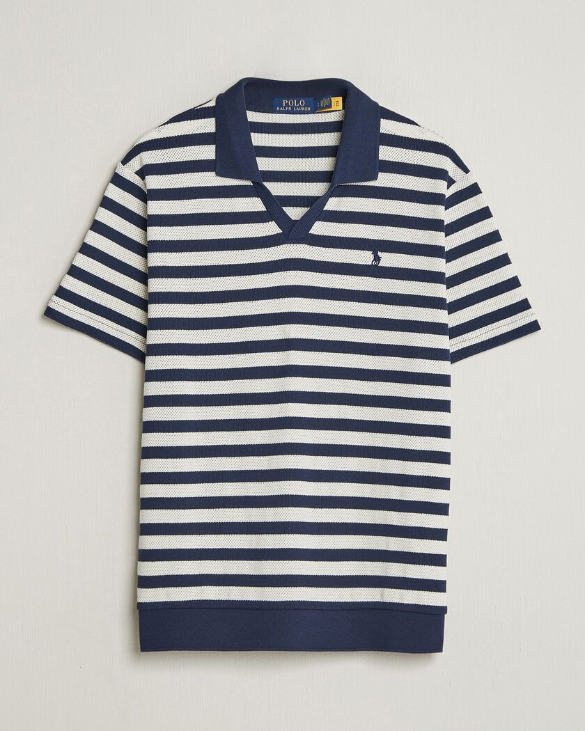 Polo Ralph Lauren Cotton Texture Striped Polo Newport Navy/Cream – Blå