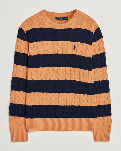 Polo Ralph Lauren Striped Cotton Cable Sweater Orange Navy Combo – Flerfarvet