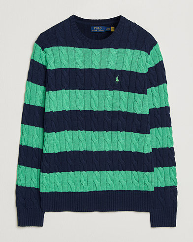 Polo Ralph Lauren Striped Cotton Cable Sweater Navy Green Combo – Flerfarvet