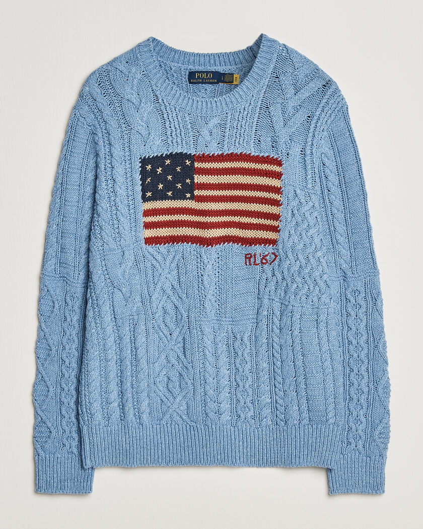 Polo Ralph Lauren Cotton Flag Sweater Light Blue Combo – Blå