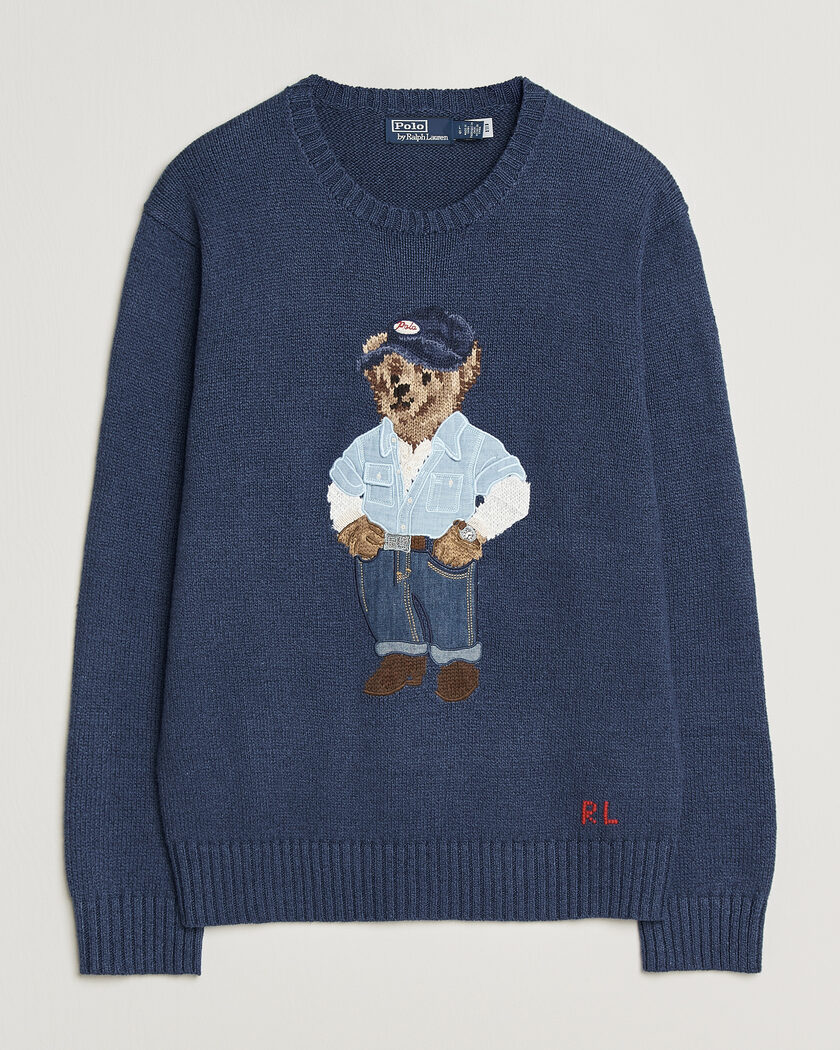 Polo Ralph Lauren Cotton Linen Bear Sweater Light Navy – Blå
