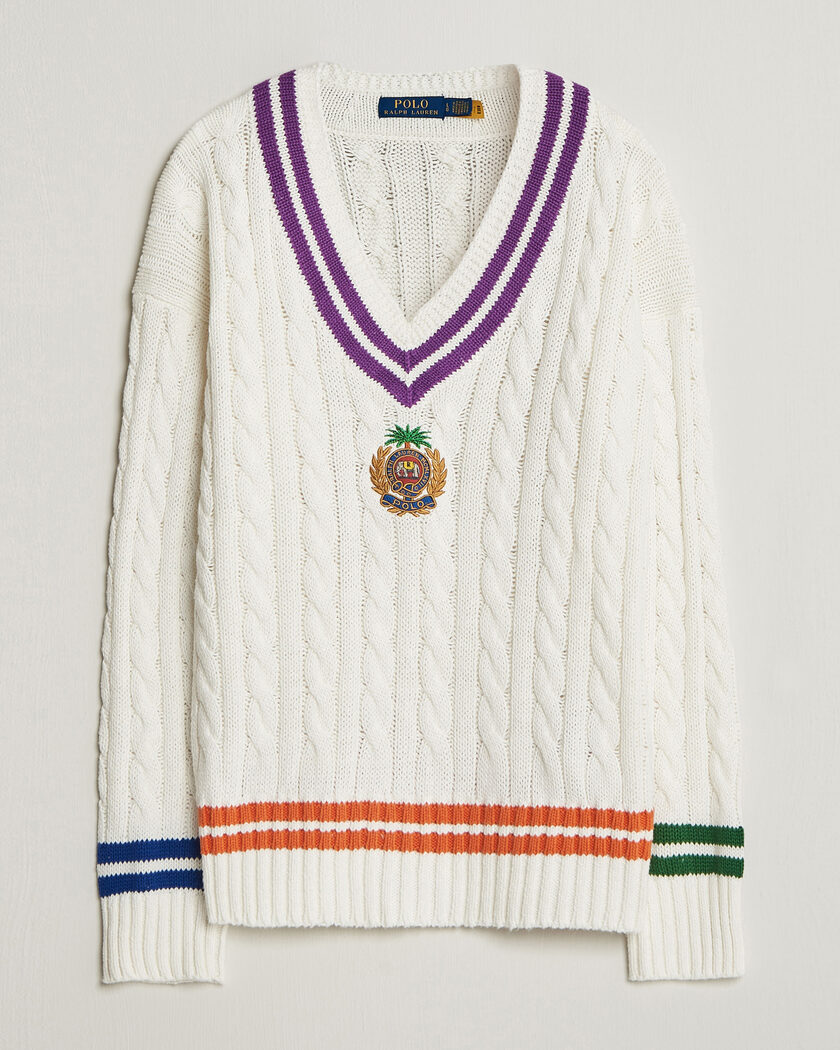 Polo Ralph Lauren Cotton Linen Blend Sweater Cream Combo – Hvid
