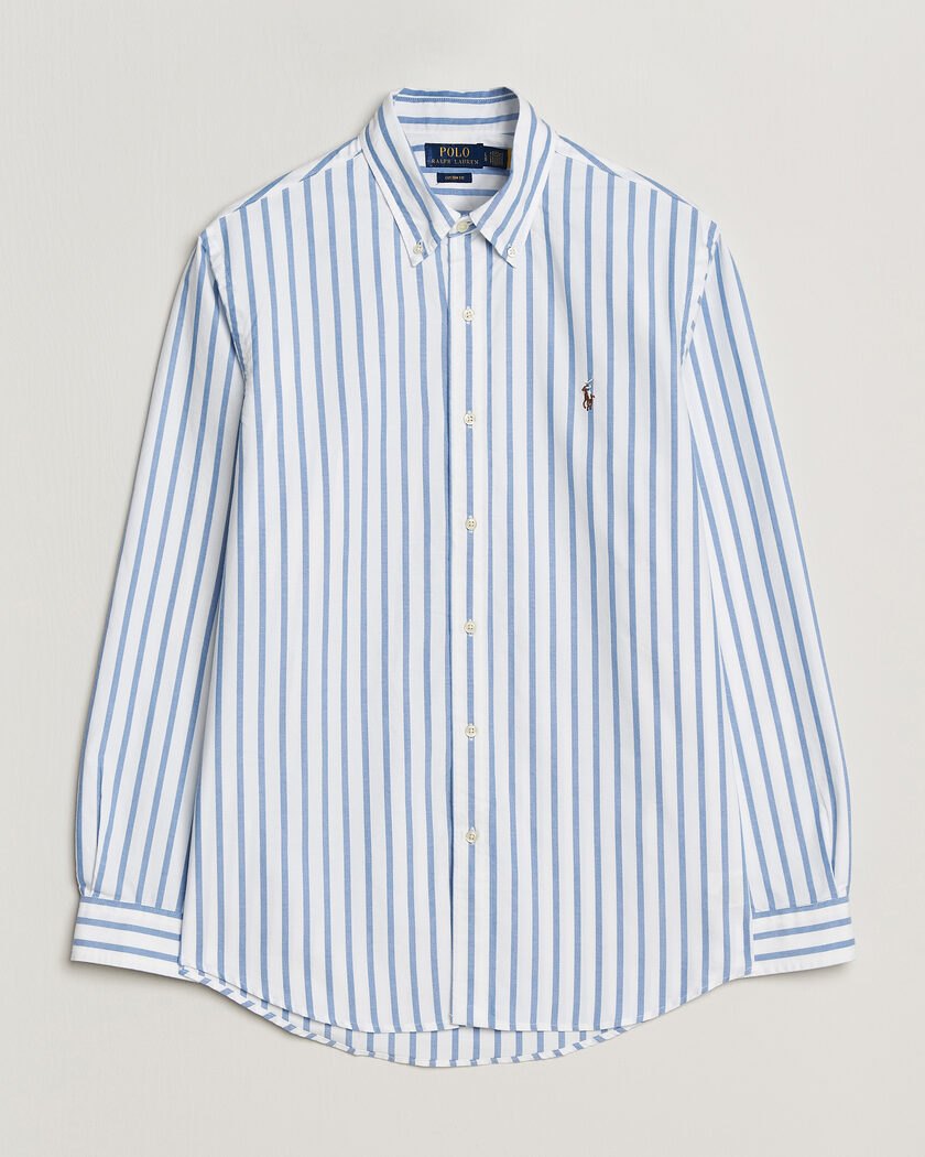 Polo Ralph Lauren Custom Fit Striped Oxford Shirt Blue – Blå