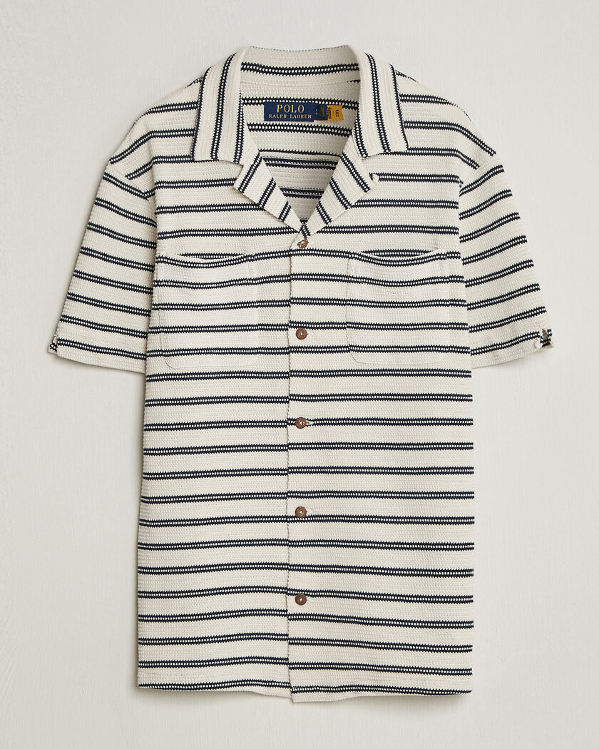 Polo Ralph Lauren Knitted Camp Shirt Pale Cream/Newport Navy – Blå
