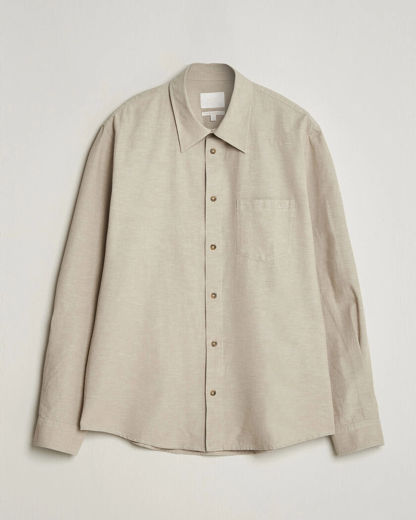 A.P.C. Harris Cotton/Linen Shirt Sage Green – Beige