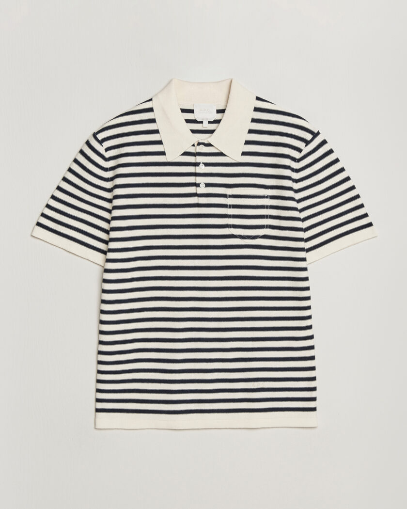 A.P.C. Eliot Cotton/Cashmere Knitted Polo Ecru/Navy – Blå