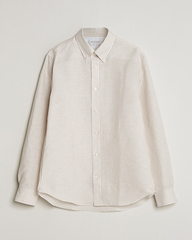 Tiger of Sweden Bjorn Cotton/Linen Striped Shirt Tehina – Beige