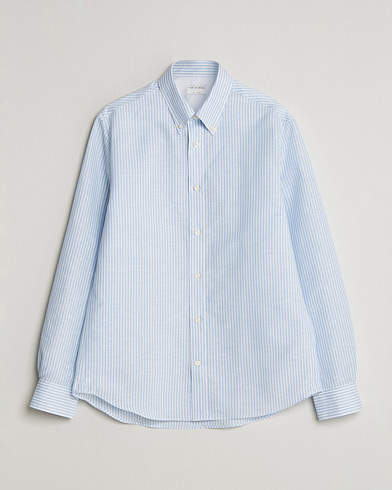 Tiger of Sweden Bjorn Cotton/Linen Striped Shirt Heaven – Blå