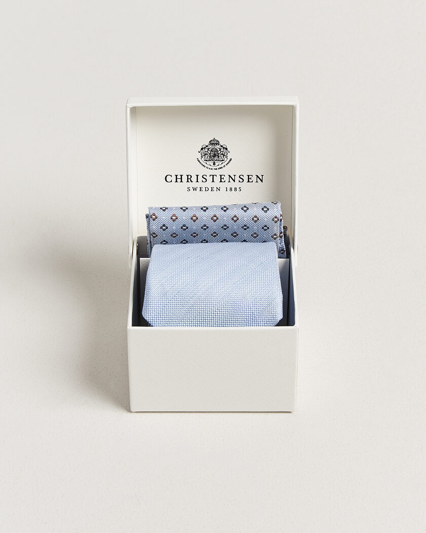 Amanda Christensen Box Set Printed Silk 8cm Tie With Pocket Square Blue – Blå