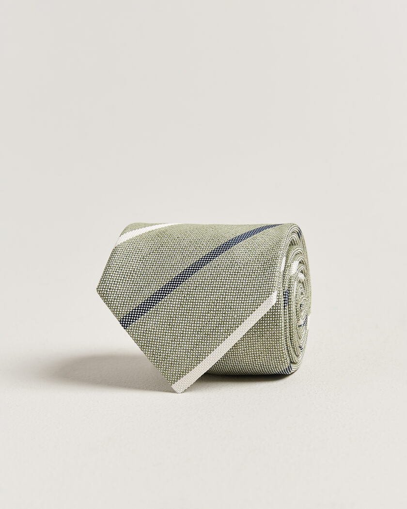 Amanda Christensen Silk/Linen 8cm Striped Tie Green – Grøn