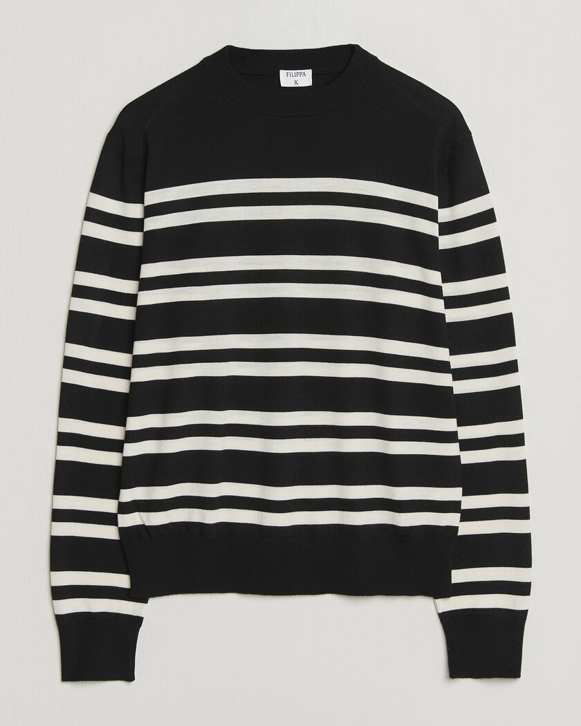 Filippa K Merino Knitted Striped Sweater Black/White – Sort